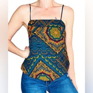 Allison Joy NWT Women’s Teal Tribal Abstract Printed Tank Top, Size Small